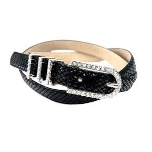 Cache Black Belt Snakeskin Pattern Silver Hardware Rhinestones Accents Sz Small